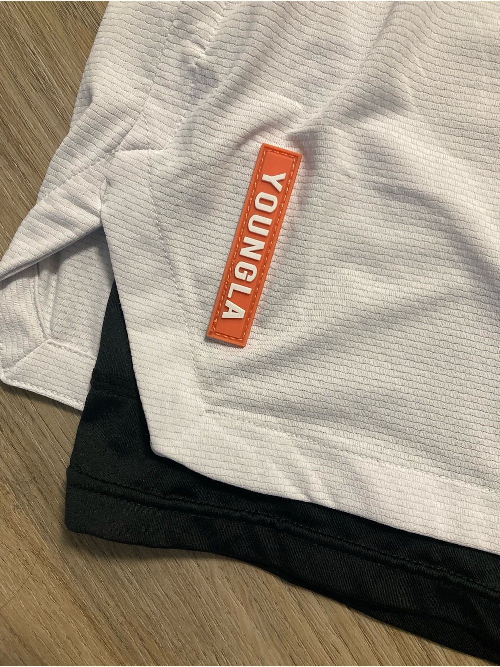 YoungLA White Athletic Shorts with Black compression and Orange Accent - Picture 2 of 8